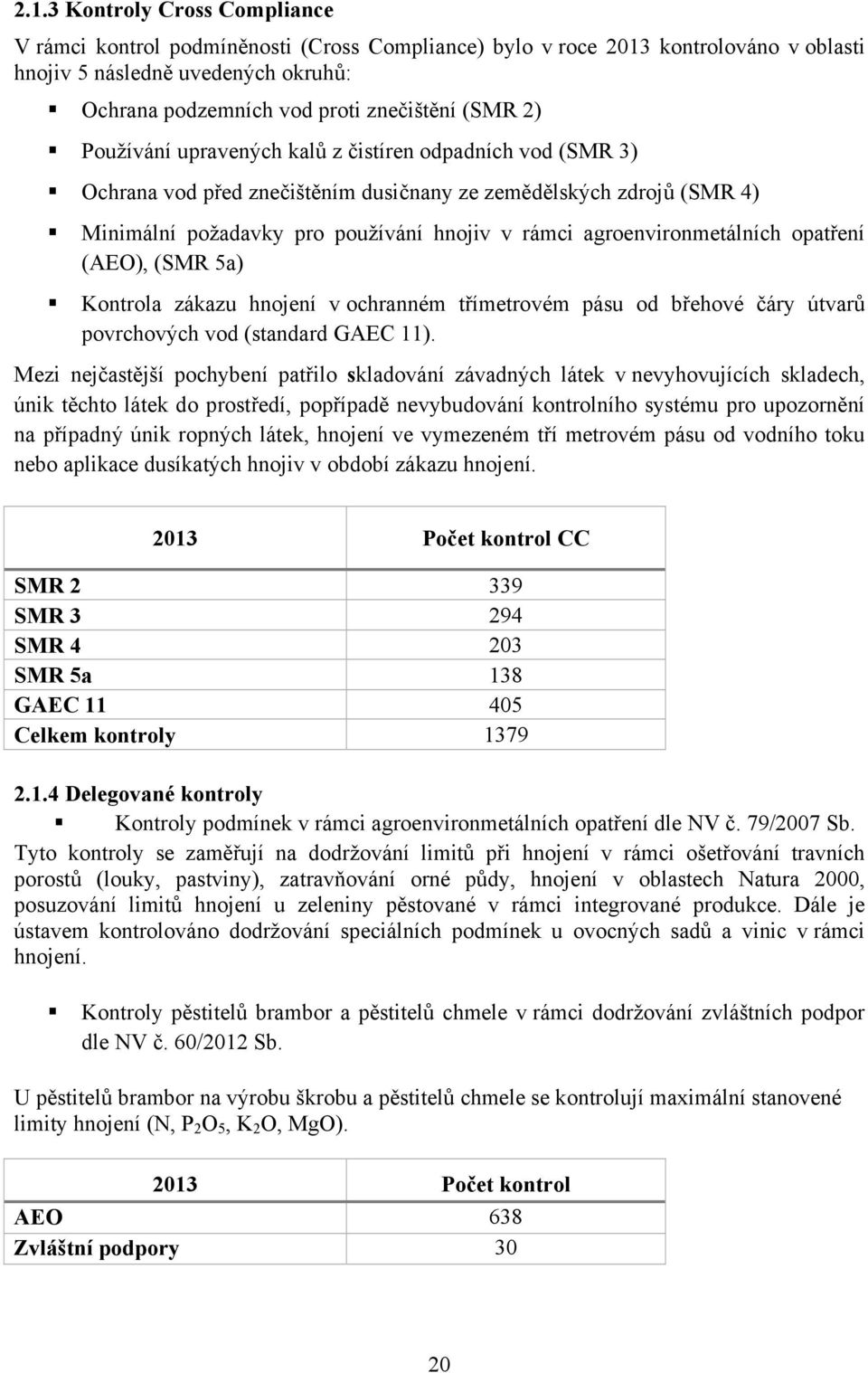 agroenvironmetálních opatření (AEO), (SMR 5a) Kontrola zákazu hnojení v ochranném třímetrovém pásu od břehové čáry útvarů povrchových vod (standard GAEC 11).