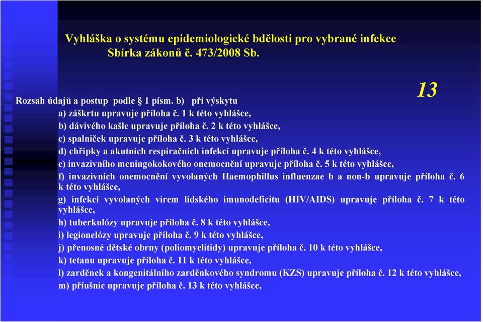 4 k této vyhlášce, e) invazivního meningokokového onemocnění upravuje příloha č. 5 k této vyhlášce, f) invazivních onemocnění vyvolaných Haemophillus influenzae b a non-b upravuje příloha č.