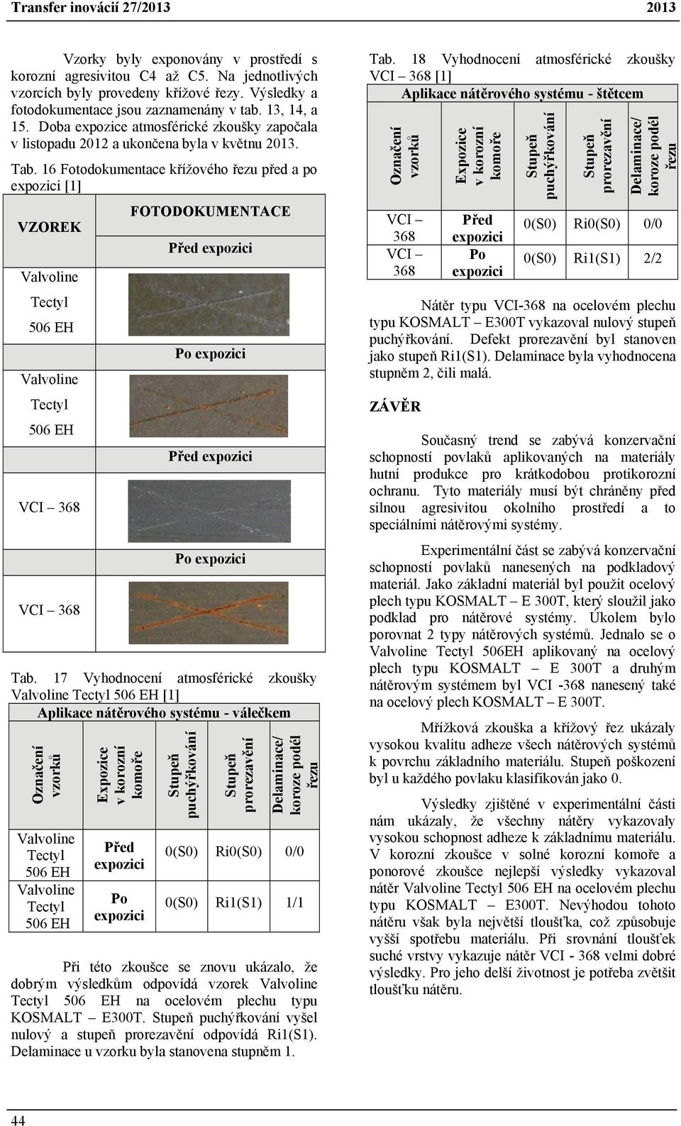 16 Fotodokumentace křížového před a po expozici [1] VZOREK VCI 368 VCI 368 FOTODOKUMENTACE Před expozici Po expozici Před expozici Po expozici Tab.