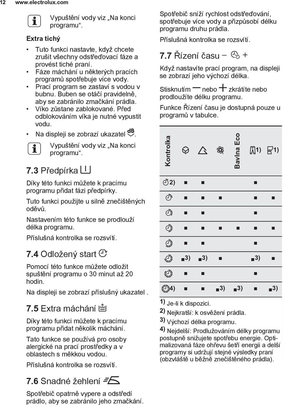 Před odblokováním víka je nutné vypustit vodu. Na displeji se zobrazí ukazatel. Vypuštění vody viz Na konci programu. 7.3 Předpírka Díky této funkci můžete k pracímu programu přidat fázi předpírky.