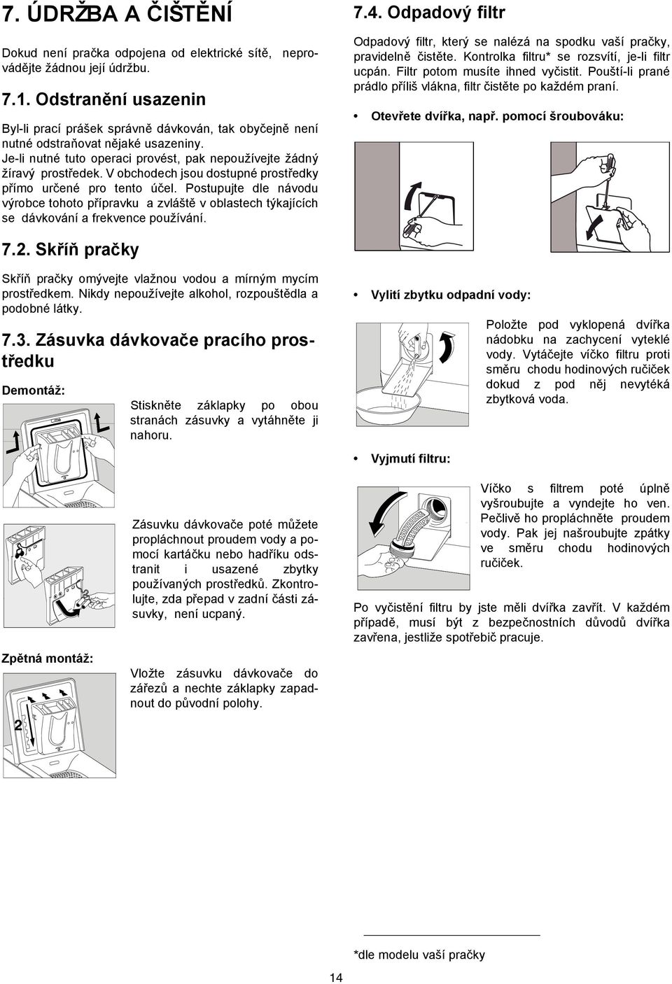 V obchodech jsou dostupné prostředky přímo určené pro tento účel. Postupujte dle návodu výrobce tohoto přípravku a zvláště v oblastech týkajících se dávkování a frekvence používání. 7.4.