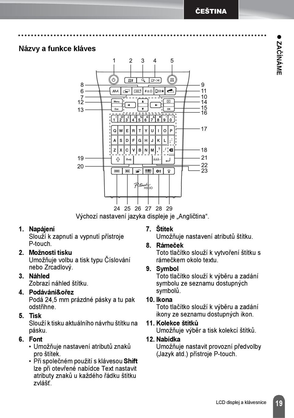 Tisk Slouží k tisku aktuálního návrhu štítku na pásku. 6. Font Umožňuje nastavení atributů znaků pro štítek.
