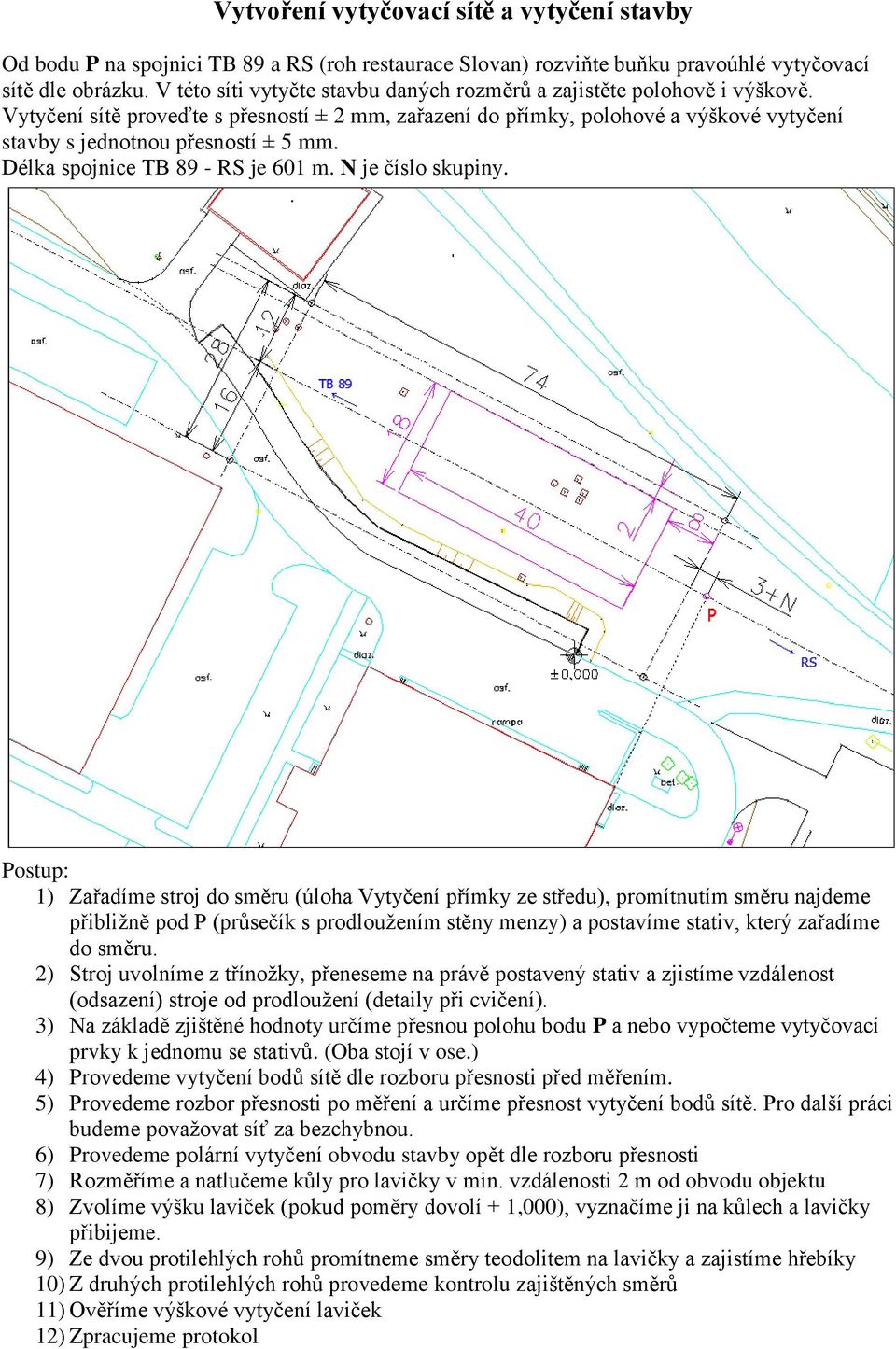 Pot: Zařaíme troj o měr (úloha Vytyčeí římky e tře, romíttím měr ajeme řibližě o P (růečík roložeím těy mey a otavíme tativ, který ařaíme o měr.