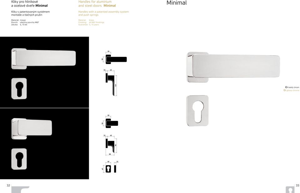 aluminium and steel doors Handles with a patented assembly system and push springs