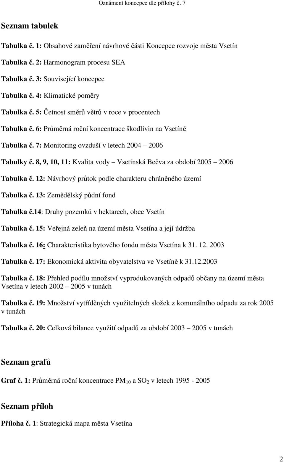 8, 9, 10, 11: Kvalita vody Vsetínská Bečva za období 2005 2006 Tabulka č. 12: Návrhový průtok podle charakteru chráněného území Tabulka č. 13: Zemědělský půdní fond Tabulka č.