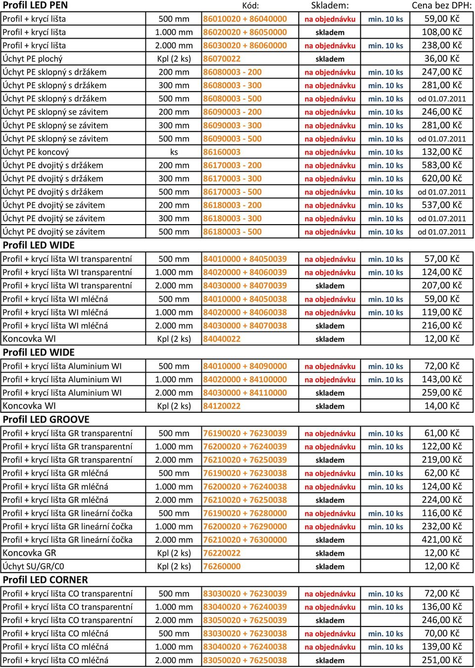 10 ks 38,00 Kč Úchyt PE plochý Kpl ( ks) 860700 skladem 36,00 Kč Úchyt PE sklopný s držákem 00 mm 86080003-00 na objednávku min.