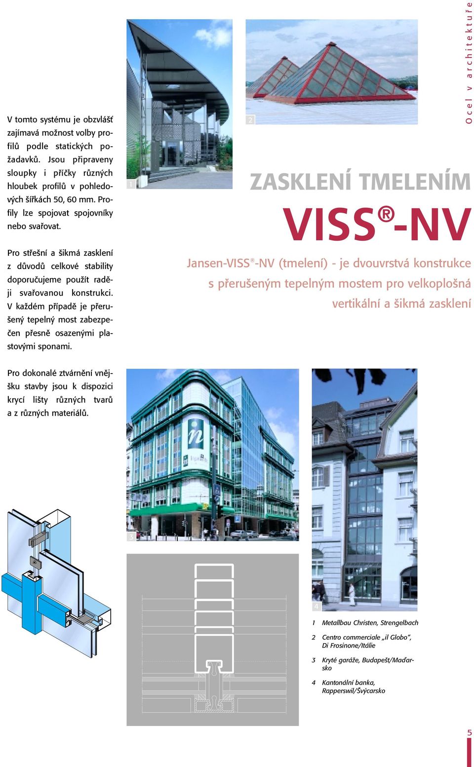 Ocel v architektufie ZASKLENÍ TMELENÍM VISS -NV Pro stfie ní a ikmá zasklení z dûvodû celkové stability doporuãujeme pouïít radûji svafiovanou konstrukci.