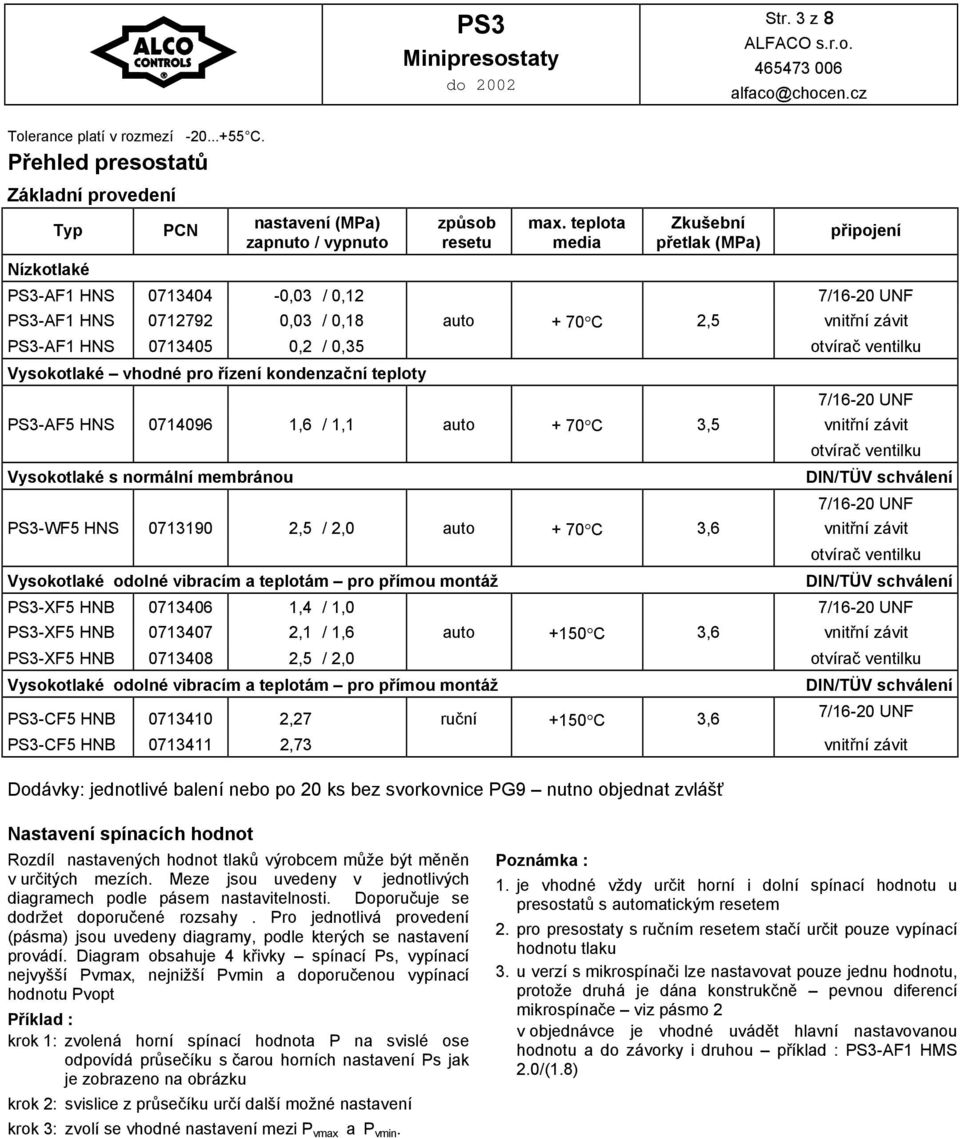 Vysokotlaké vhodné pro řízení kondenzační teploty 7/16-20 UNF -AF5 HNS 0714096 1,6 / 1,1 auto + 70 C 3,5 vnitřní závit Vysokotlaké s normální membránou otvírač ventilku DIN/TÜV schválení 7/16-20 UNF