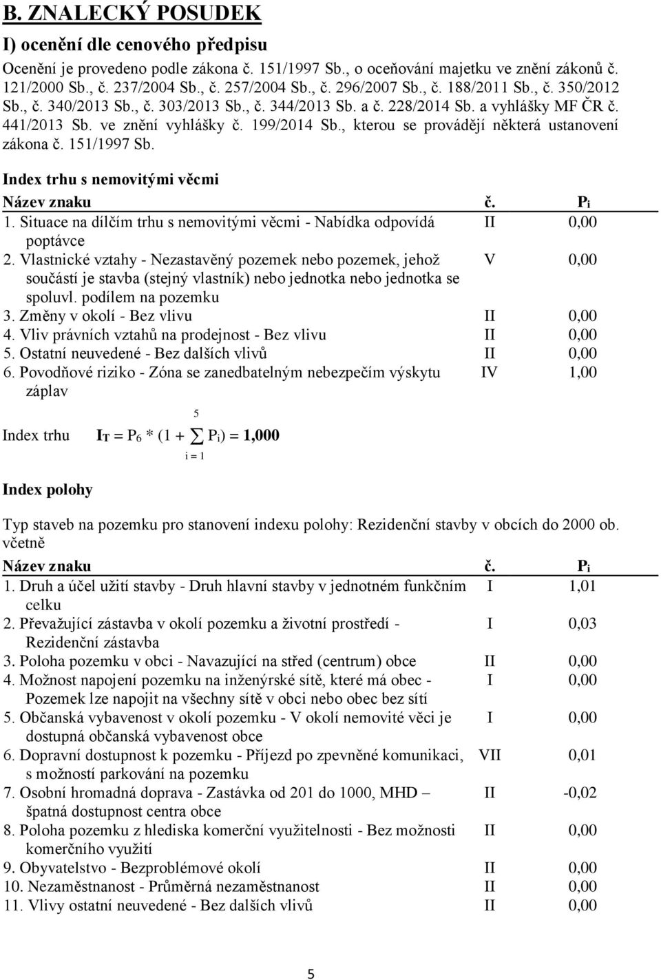 , kterou se provádějí některá ustanovení zákona č. 151/1997 Sb. Index trhu s nemovitými věcmi Název znaku č. Pi 1. Situace na dílčím trhu s nemovitými věcmi - Nabídka odpovídá II 0,00 poptávce 2.