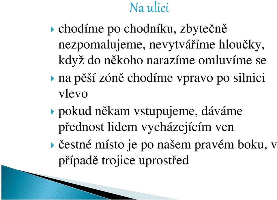 silnici vlevo pokud někam vstupujeme, dáváme přednost lidem