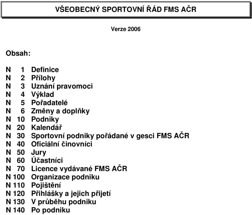 gesci FMS AČR N 40 Oficiální činovníci N 50 Jury N 60 Účastníci N 70 Licence vydávané FMS AČR N 100