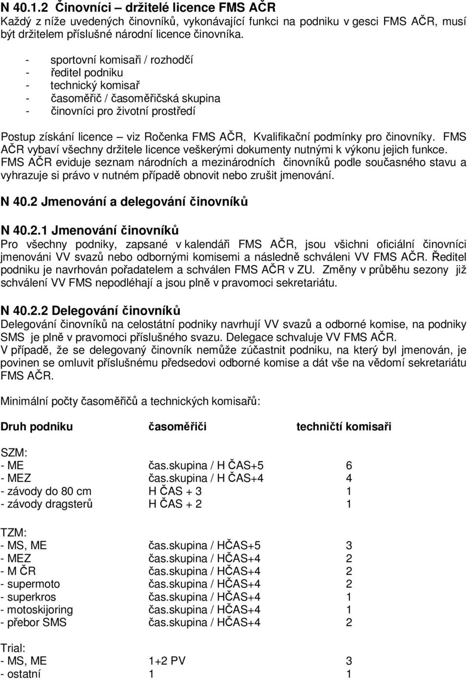 podmínky pro činovníky. FMS AČR vybaví všechny držitele licence veškerými dokumenty nutnými k výkonu jejich funkce.