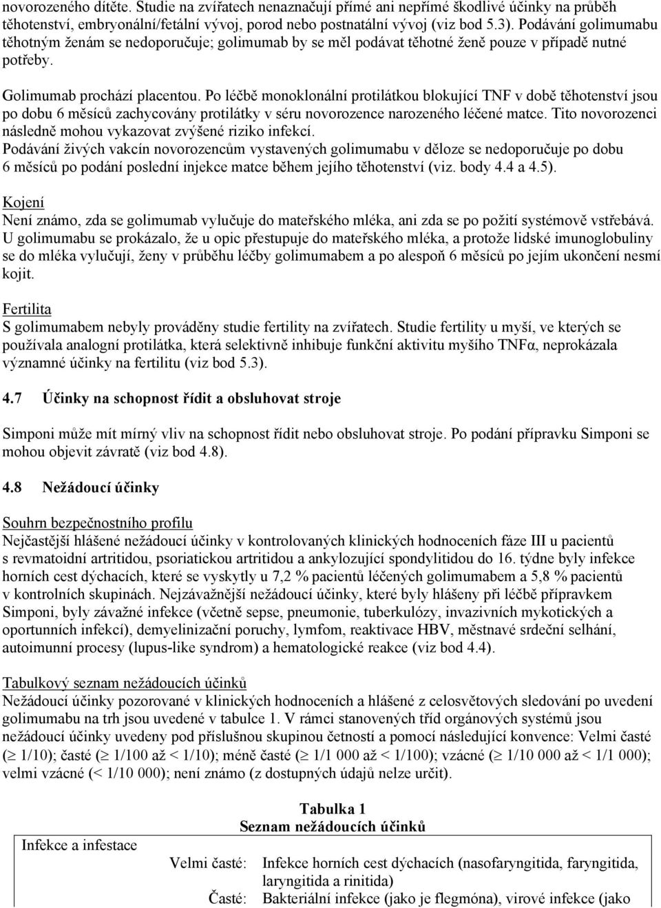 Po léčbě monoklonální protilátkou blokující TNF v době těhotenství jsou po dobu 6 měsíců zachycovány protilátky v séru novorozence narozeného léčené matce.