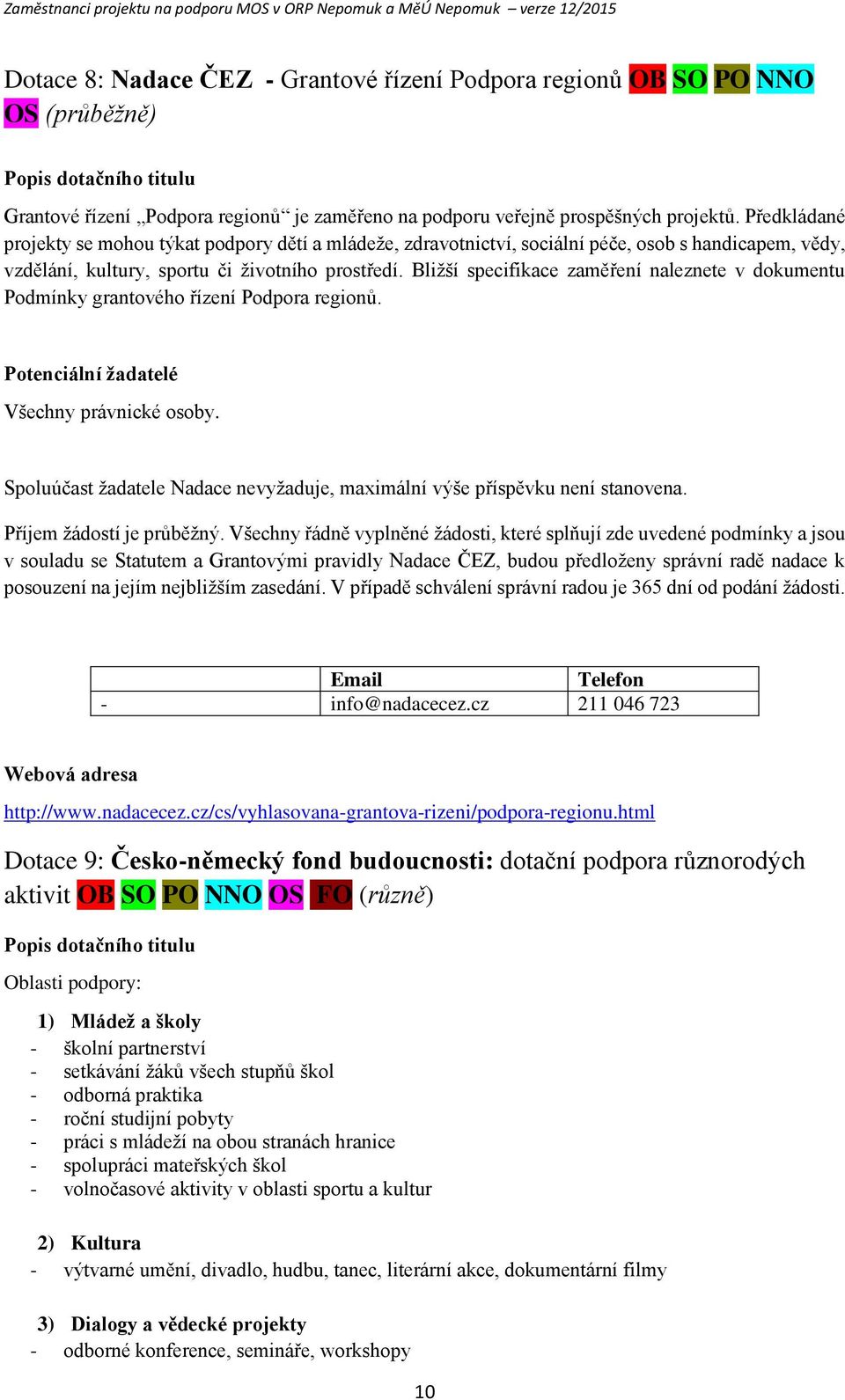 Bližší specifikace zaměření naleznete v dkumentu Pdmínky grantvéh řízení Pdpra reginů. Ptenciální žadatelé Všechny právnické sby.