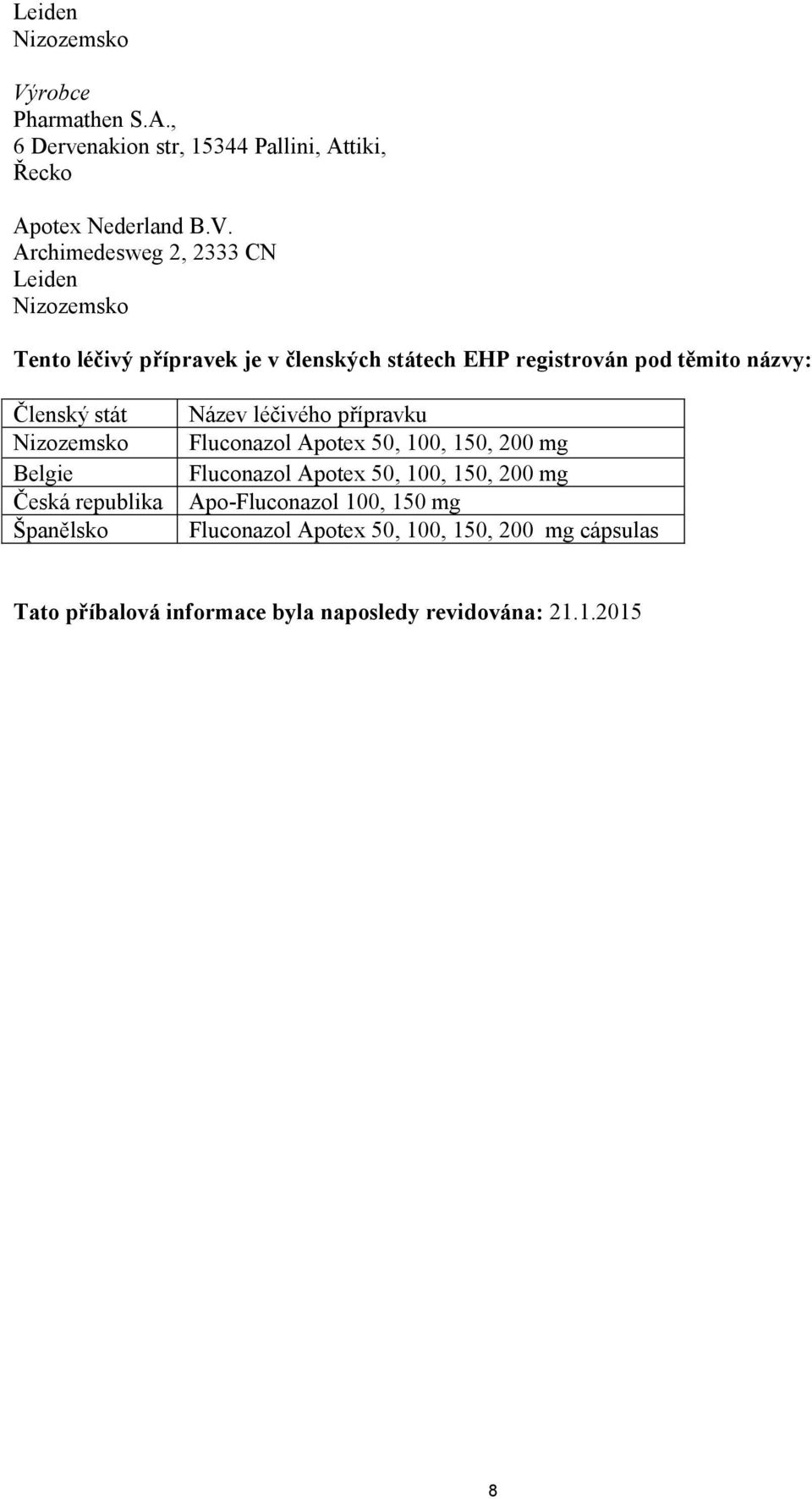 Archimedesweg 2, 2333 CN Leiden Nizozemsko Tento léčivý přípravek je v členských státech EHP registrován pod těmito názvy: Členský