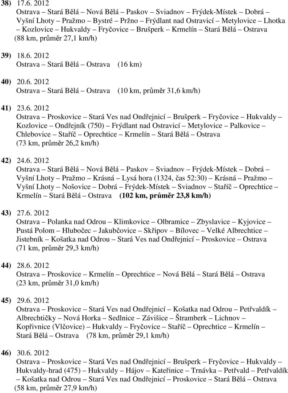 Ostrava (88 km, průměr 27,1 km/h) 39) 18.6.
