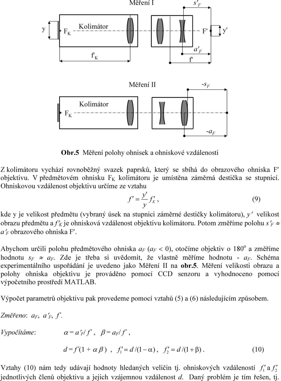 V předmětovém ohnisku F K kolimátoru je umístěna záměrná destička se stupnicí.