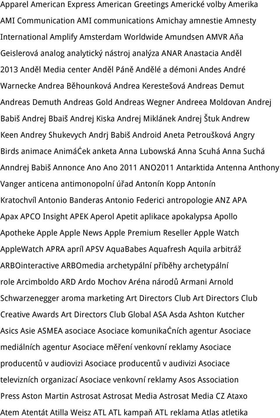 Andreas Gold Andreas Wegner Andreea Moldovan Andrej Babiš Andrej Bbaiš Andrej Kiska Andrej Miklánek Andrej Štuk Andrew Keen Andrey Shukevych Andrj Babiš Android Aneta Petroušková Angry Birds animace