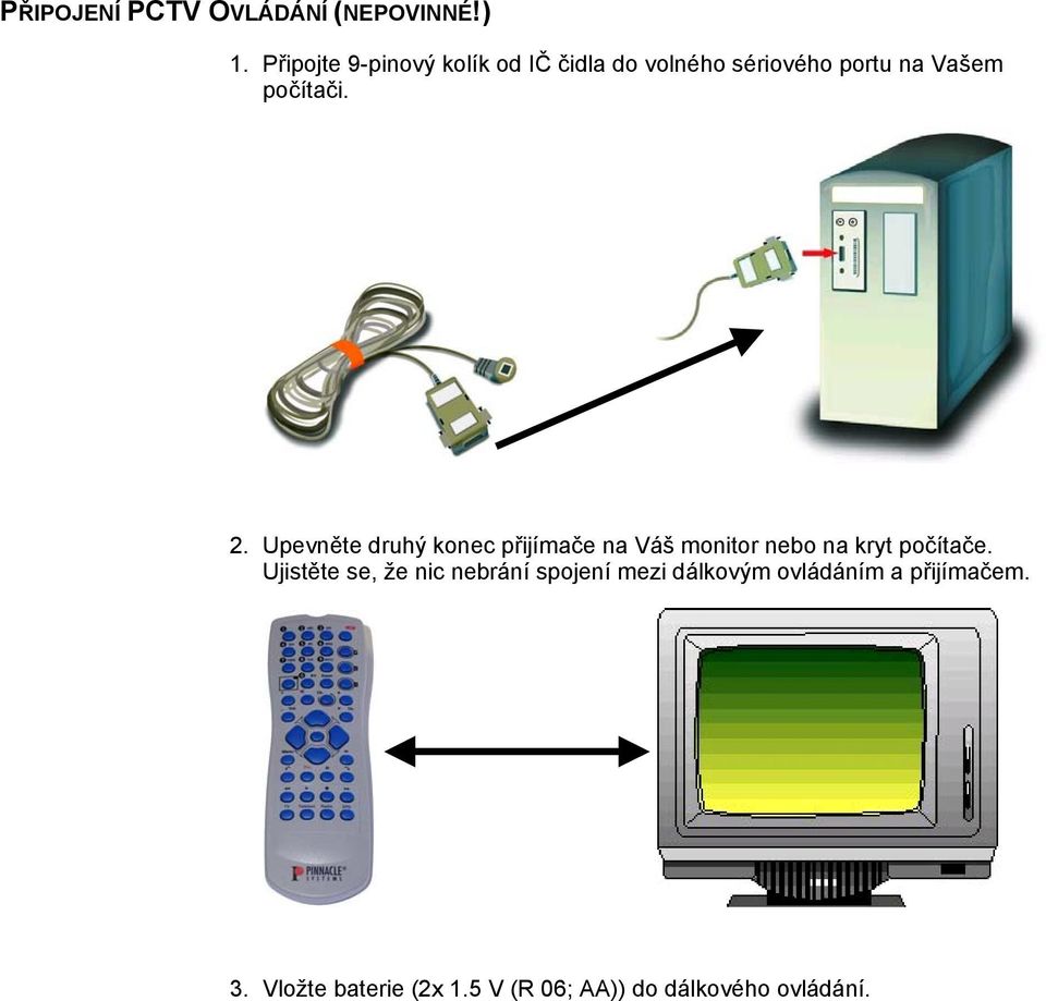 2. Upevněte druhý konec přijímače na Váš monitor nebo na kryt počítače.