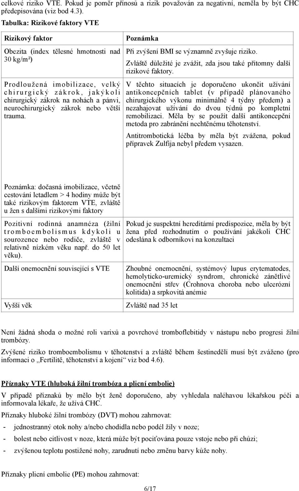 nohách a pánvi, neurochirurgický zákrok nebo větší trauma. Poznámka Při zvýšení BMI se významně zvyšuje riziko. Zvláště důležité je zvážit, zda jsou také přítomny další rizikové faktory.