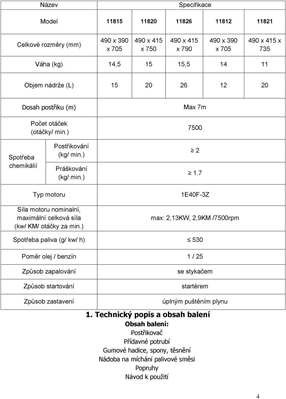 7 Typ motoru Síla motoru nominalní, maximální celková síla (kw/ KM/ otáčky za min.