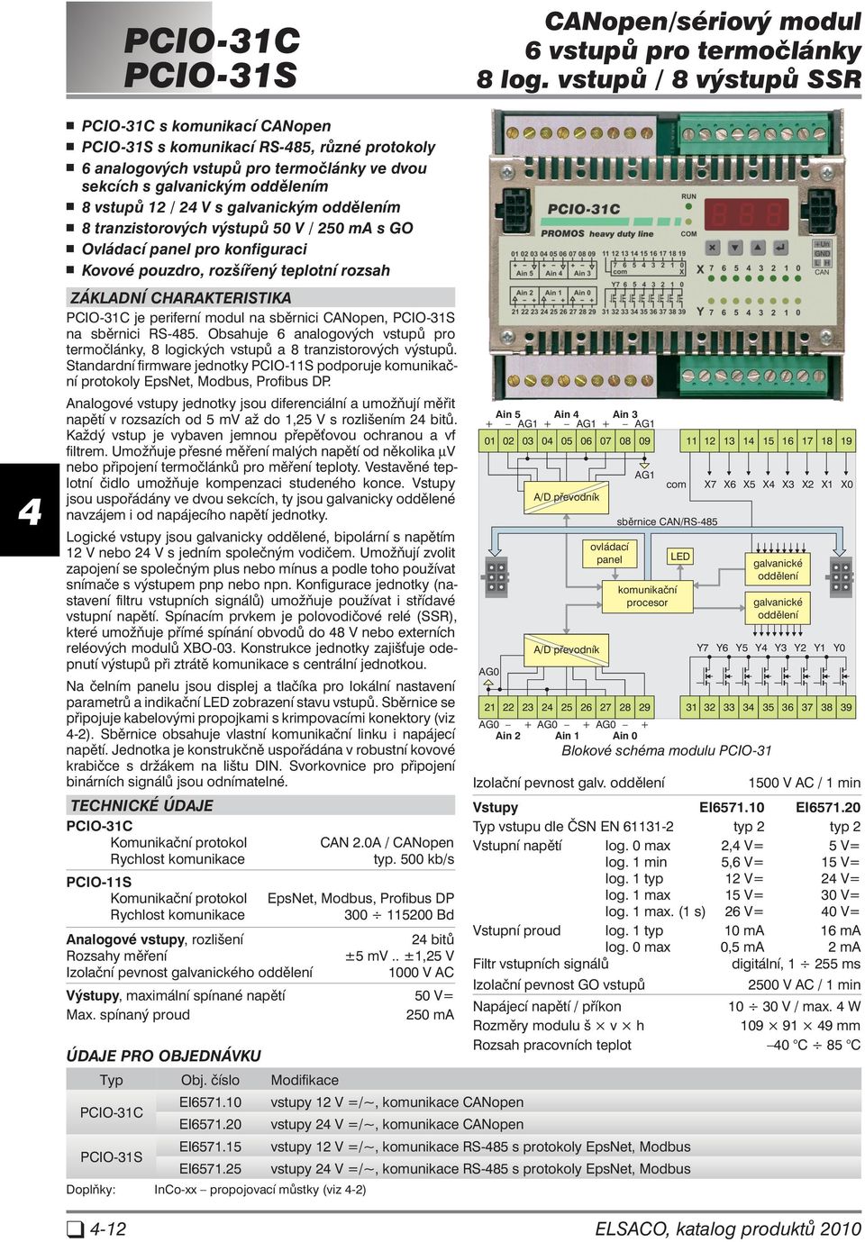 galvanickým oddělením 8 tranzistorových výstupů 50 V / 0 ma s GO Ovládací pro konfiguraci Kovové pouzdro, rozšířený teplotní rozsah ZÁ KLAD NÍ CHA RAK TE RIS TI KA PCIO-31C je periferní modul na