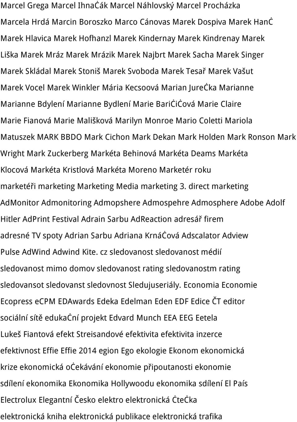 Marianne Bdylení Marianne Bydlení Marie Baričičová Marie Claire Marie Fianová Marie Mališková Marilyn Monroe Mario Coletti Mariola Matuszek MARK BBDO Mark Cichon Mark Dekan Mark Holden Mark Ronson