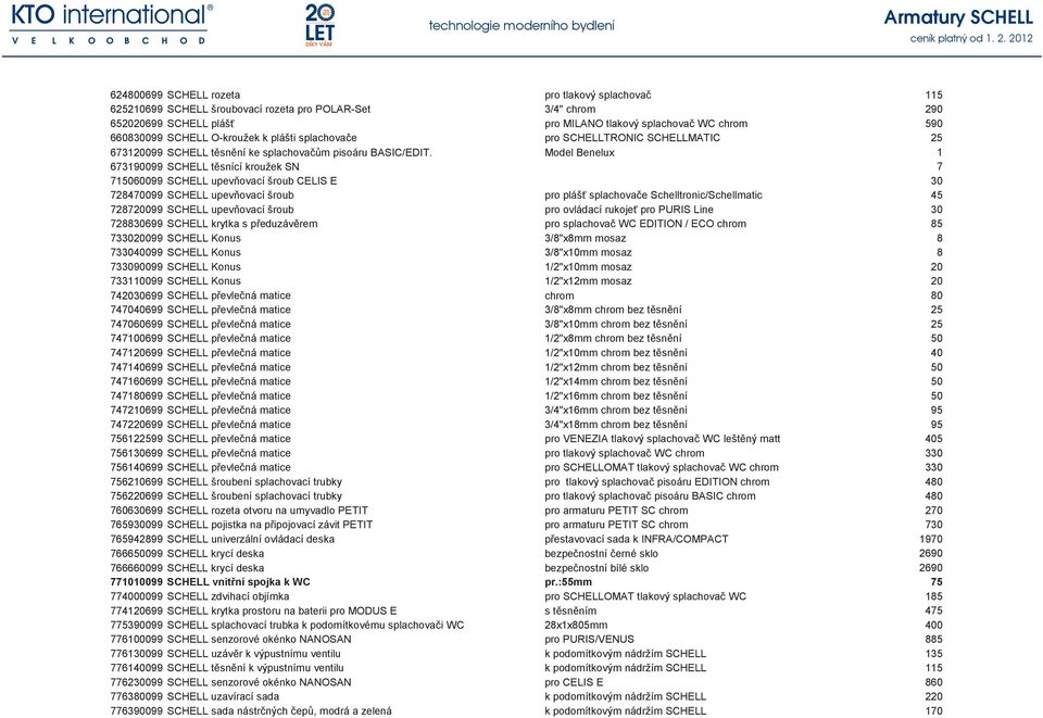 Model Benelux 1 673190099 SCHELL těsnící kroužek SN 7 715060099 SCHELL upevňovací šroub CELIS E 30 728470099 SCHELL upevňovací šroub pro plášť splachovače Schelltronic/Schellmatic 45 728720099 SCHELL