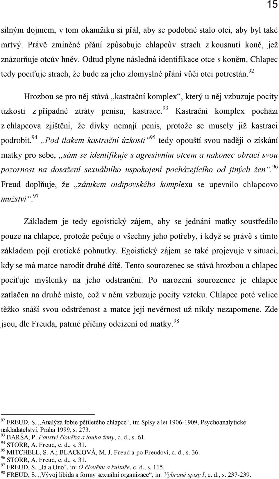 92 Hrozbou se pro něj stává kastrační komplex, který u něj vzbuzuje pocity úzkosti z případné ztráty penisu, kastrace.