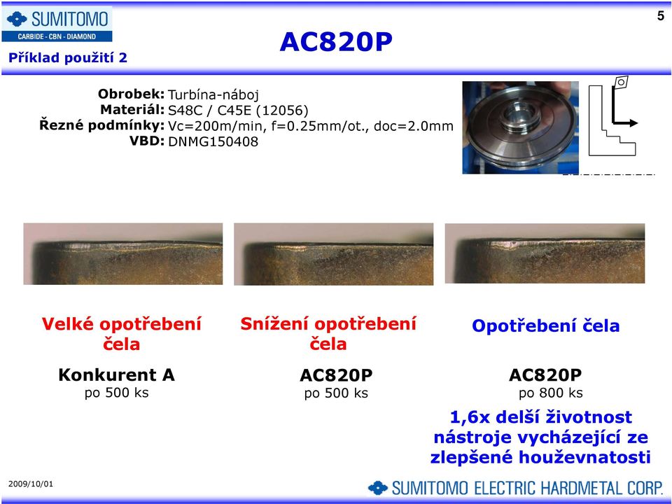 0mm VBD: DNMG150408 Velké opotřebení čela Konkurent A po 500 ks Snížení