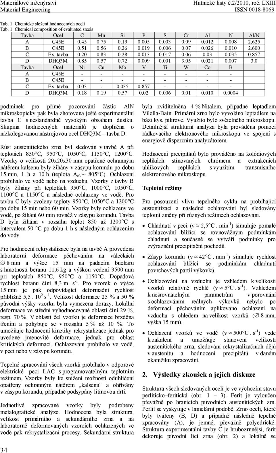 tavba 0.20 0.83 0.28 0.013 0.017 0.06 0.03 0.035 0.857 D DHQ3M 0.85 0.57 0.72 0.009 0.001 3.05 0.021 0.007 3.0 Tavba Ocel Ni Cu Mo V Ti W Co B A C45E - - - - - - - - B C45E - - - - - - - - C Ex.