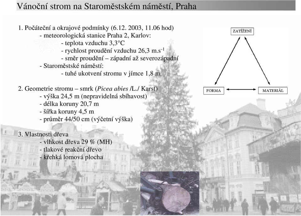 s -1 - směr proudění západní až severozápadní - Staroměstské náměstí: - tuhé ukotvení stromu v jímce 1,8 m 2.