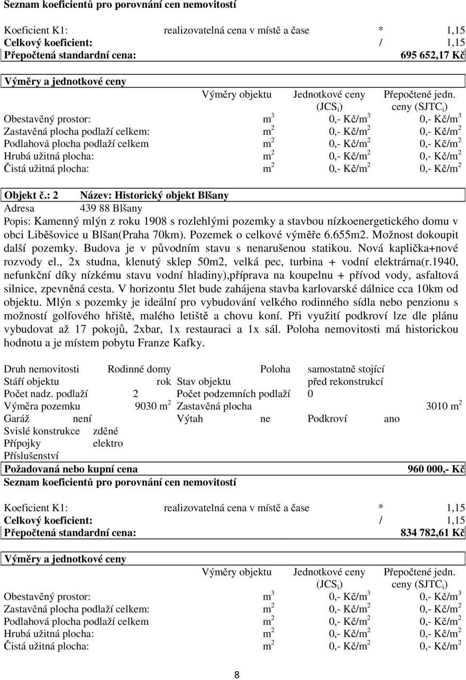 ceny (SJTC i ) Obestavěný prostor: m 3 0,- Kč/m 3 0,- Kč/m 3 Zastavěná plocha podlaží celkem: m 2 0,- Kč/m 2 0,- Kč/m 2 Podlahová plocha podlaží celkem m 2 0,- Kč/m 2 0,- Kč/m 2 Hrubá užitná plocha: