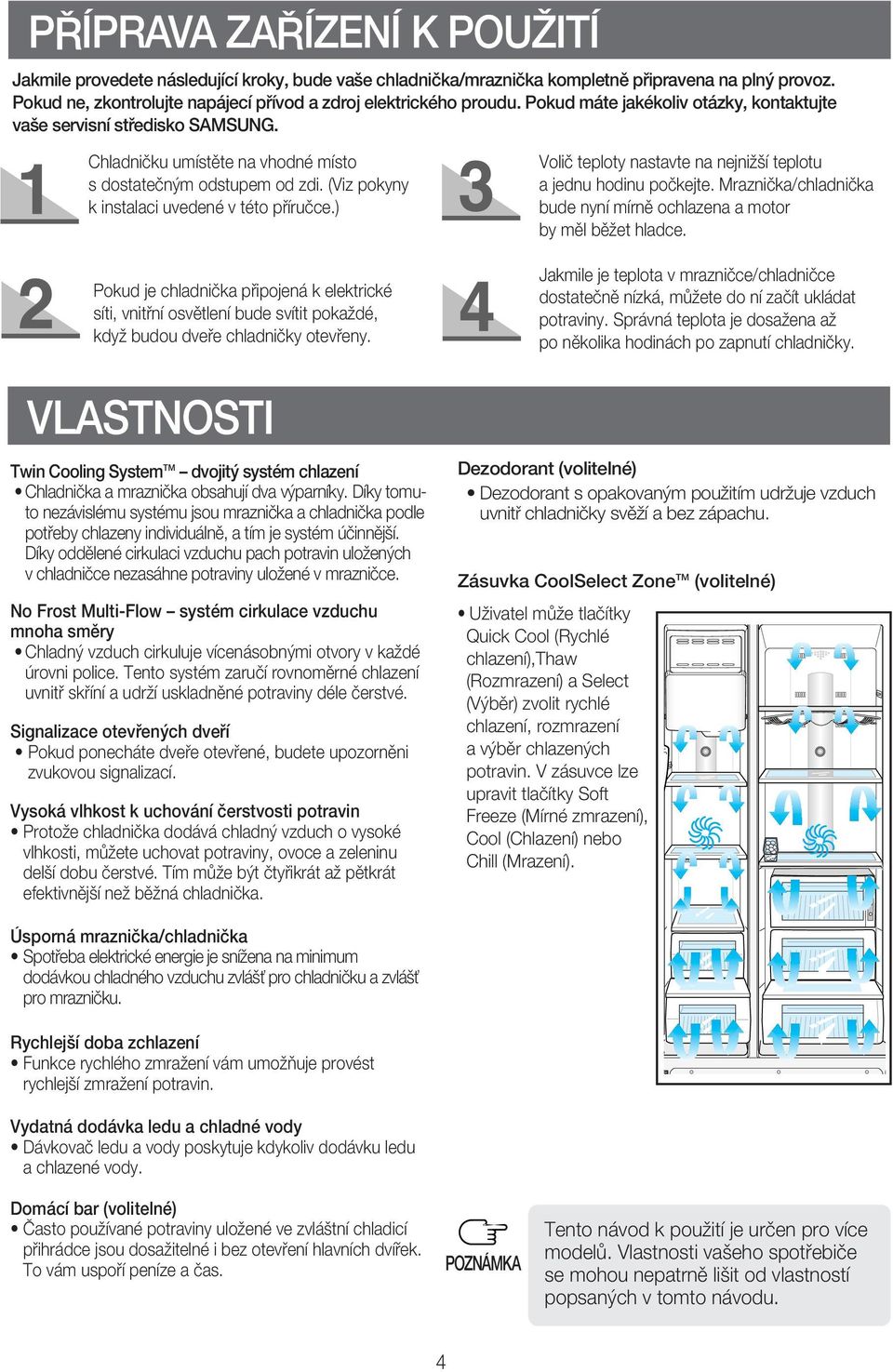 ) Pokud je chladnička připojená k elektrické síti, vnitřní osvětlení bude svítit pokaždé, když budou dveře chladničky otevřeny.