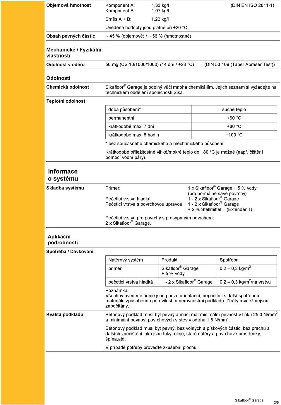 chemikáliím. Jejich seznam si vyžádejte na technickém oddělení společnosti Sika. doba působení* suché teplo permanentní +60 C krátkodobé max. 7 dní +80 C krátkodobé max.