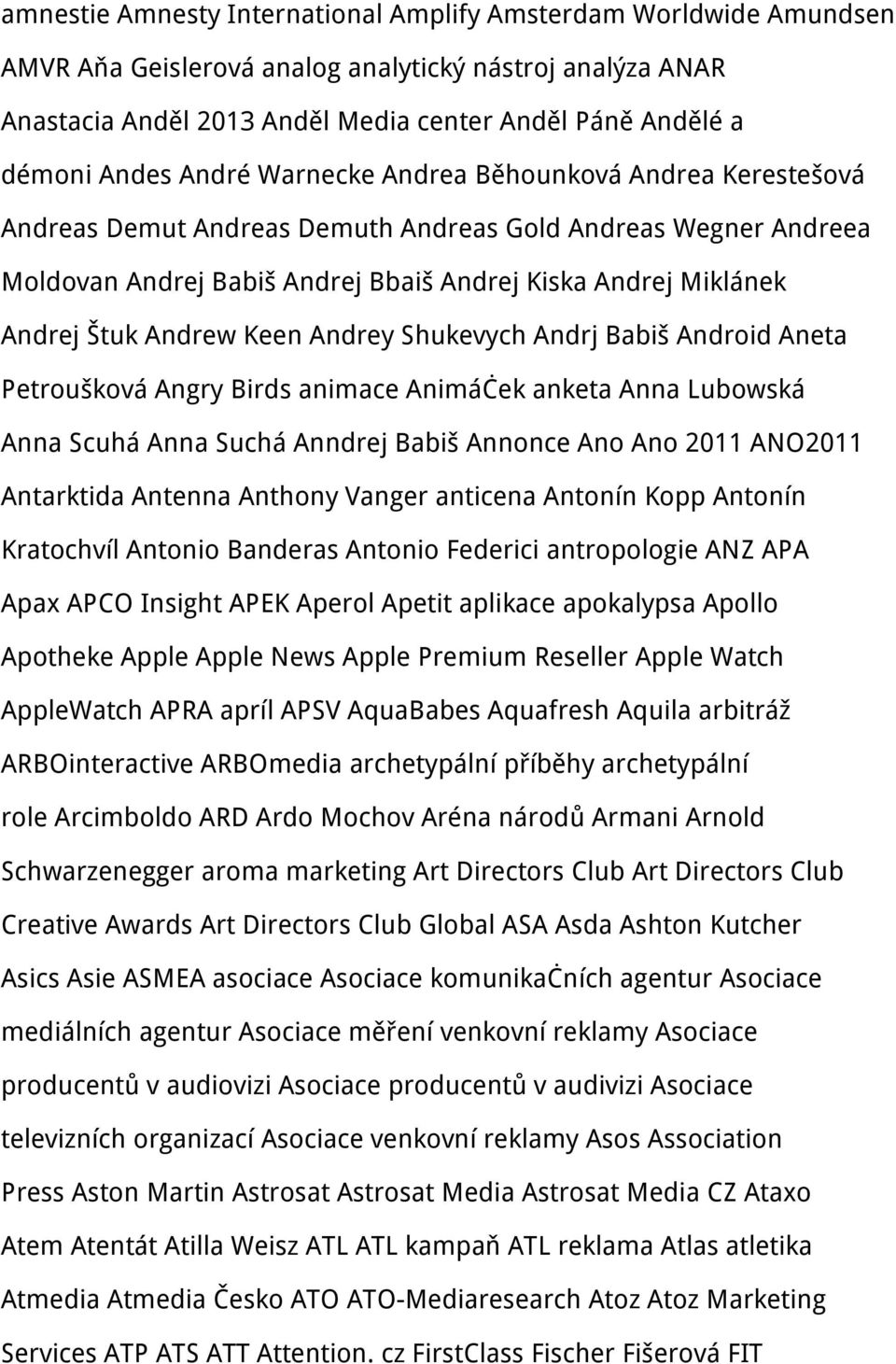 Keen Andrey Shukevych Andrj Babiš Android Aneta Petroušková Angry Birds animace Animáček anketa Anna Lubowská Anna Scuhá Anna Suchá Anndrej Babiš Annonce Ano Ano 2011 ANO2011 Antarktida Antenna
