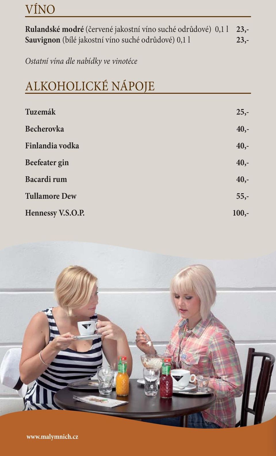 vinotéce ALKOHOLICKÉ NÁPOJE Tuzemák 25,- Becherovka 40,- Finlandia vodka 40,-