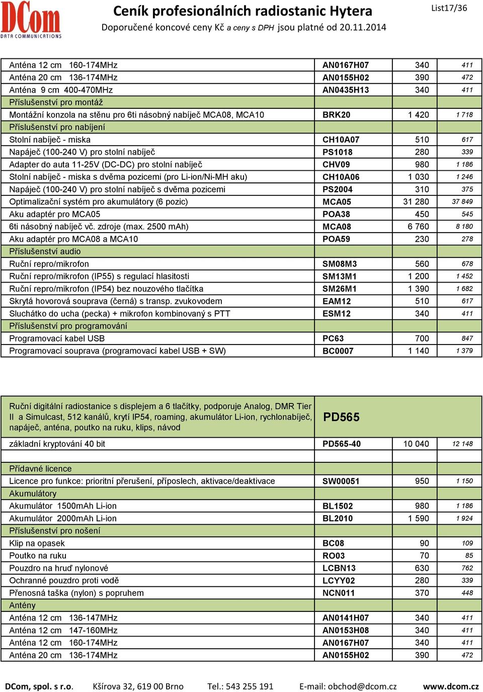 PS2004 310 375 Optimalizační systém pro akumulátory (6 pozic) MCA05 31 280 37 849 Aku adaptér pro MCA05 POA38 450 545 6ti násobný nabíječ vč. zdroje (max.
