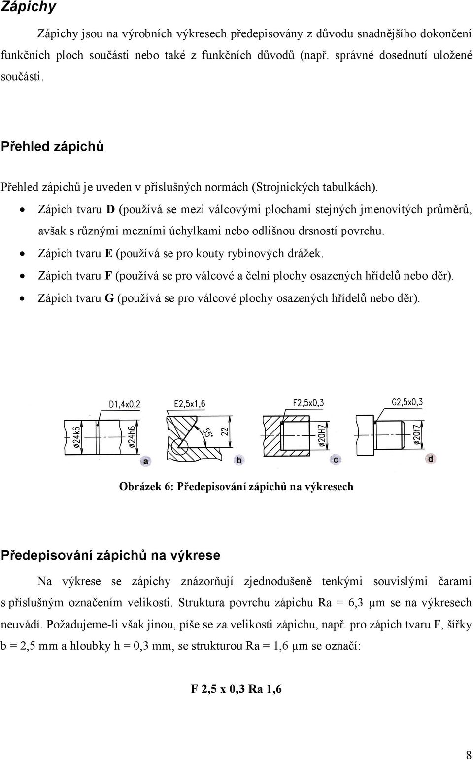 Zápich tvaru D (používá se mezi válcovými plochami stejných jmenovitých průměrů, avšak s různými mezními úchylkami nebo odlišnou drsností povrchu.