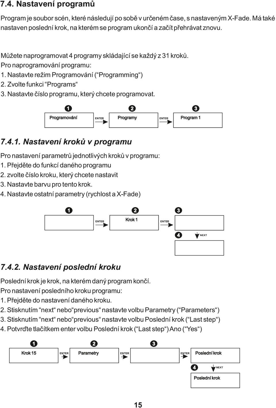 Nastavte číslo programu, který chcete programovat. Programování Programy Program 7... Nastavení kroků v programu Pro nastavení parametrů jednotlivých kroků v programu:.
