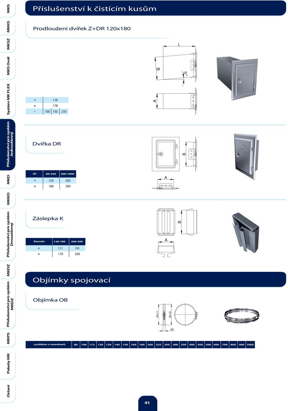 180 300 Záslepka K Rozměr 120-180 200-300 111 191 170 290 Objímky spojovací Objímka O +1 +3 26