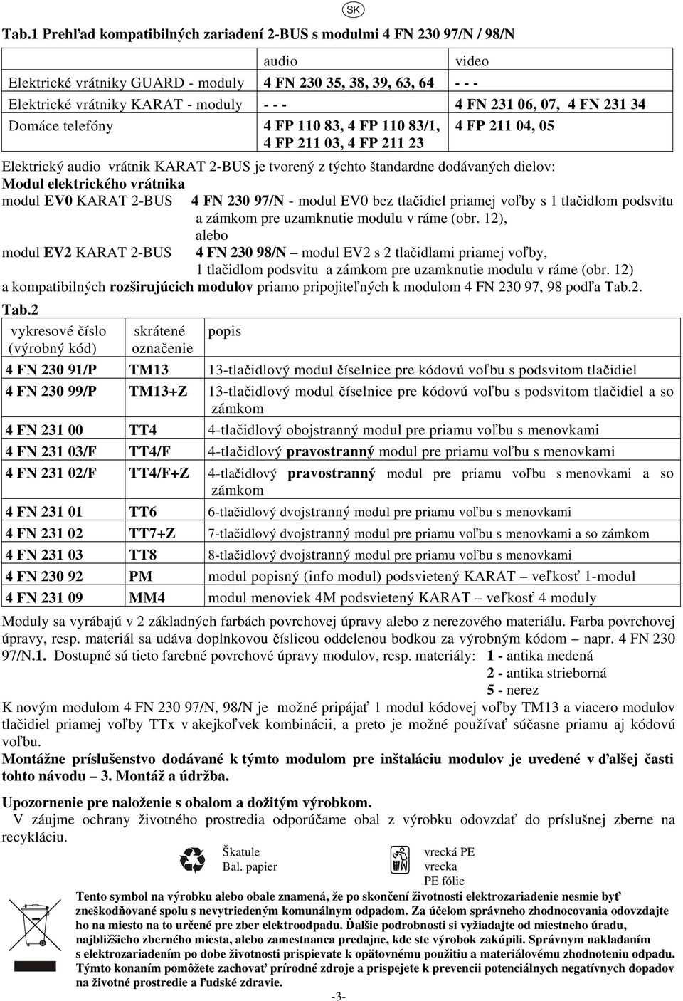 Modul elektrického vrátnika modul EV0 KARAT 2-BUS 4 FN 230 97/N - modul EV0 bez tlačidiel priamej voľby s 1 tlačidlom podsvitu a zámkom pre uzamknutie modulu v ráme (obr.