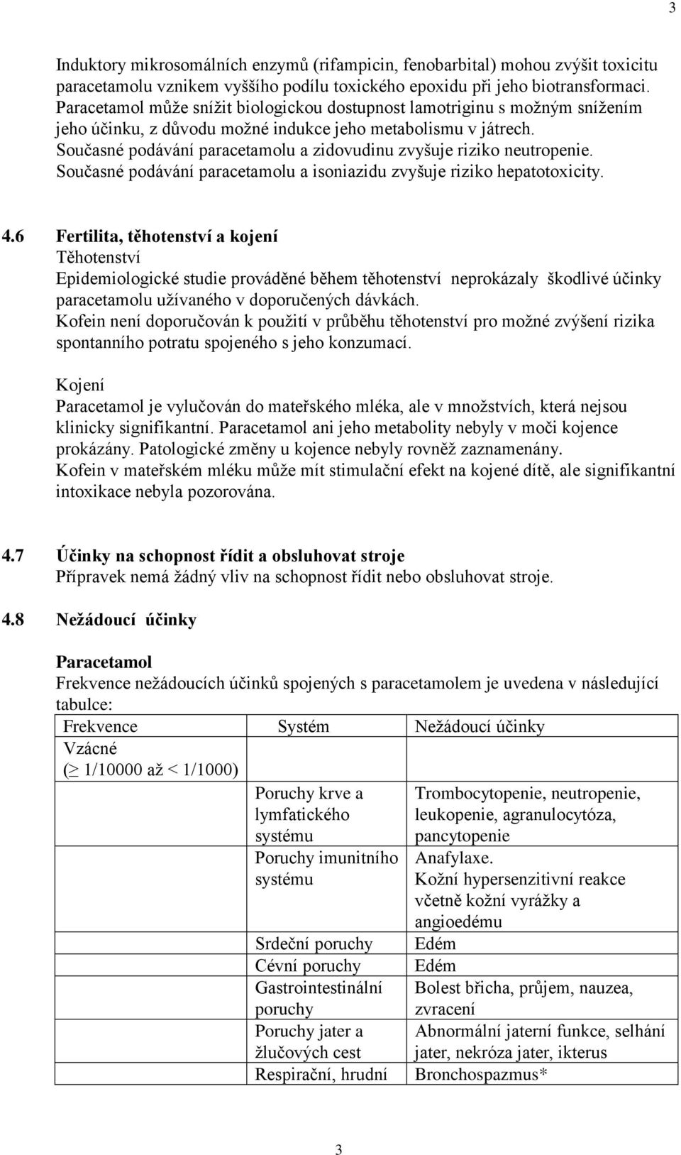 Současné podávání paracetamolu a zidovudinu zvyšuje riziko neutropenie. Současné podávání paracetamolu a isoniazidu zvyšuje riziko hepatotoxicity. 4.