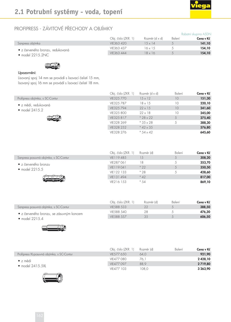 číslo (ZKR. 1) Rozměr (d x d) Balení Cena v Kč Profipress objímka, s SC-Contur VIE325 770 15 x 12 10 151,30, redukovaná VIE325 787 18 x 15 10 220,10 model 2415.