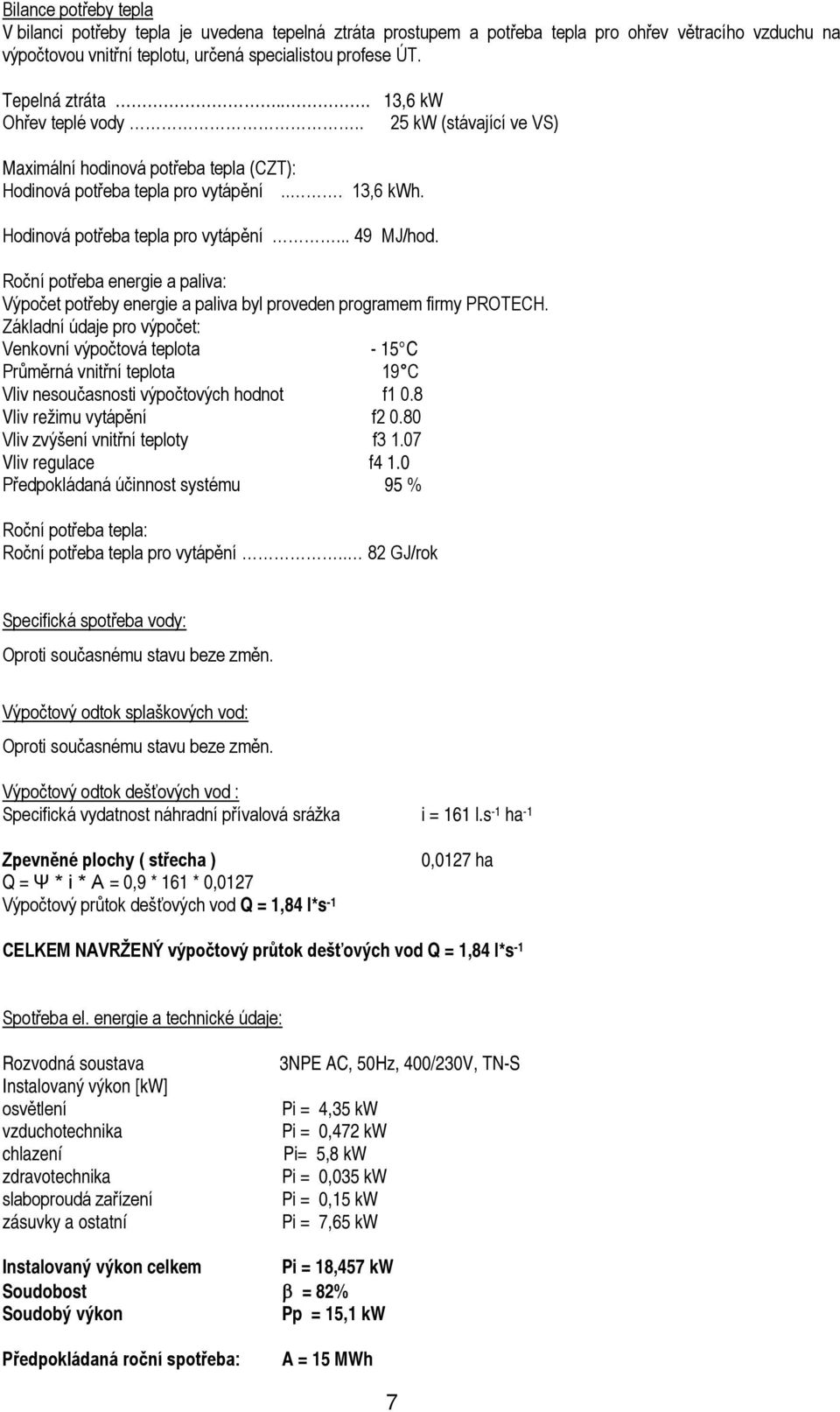 Roční potřeba energie a paliva: Výpočet potřeby energie a paliva byl proveden programem firmy PROTECH.