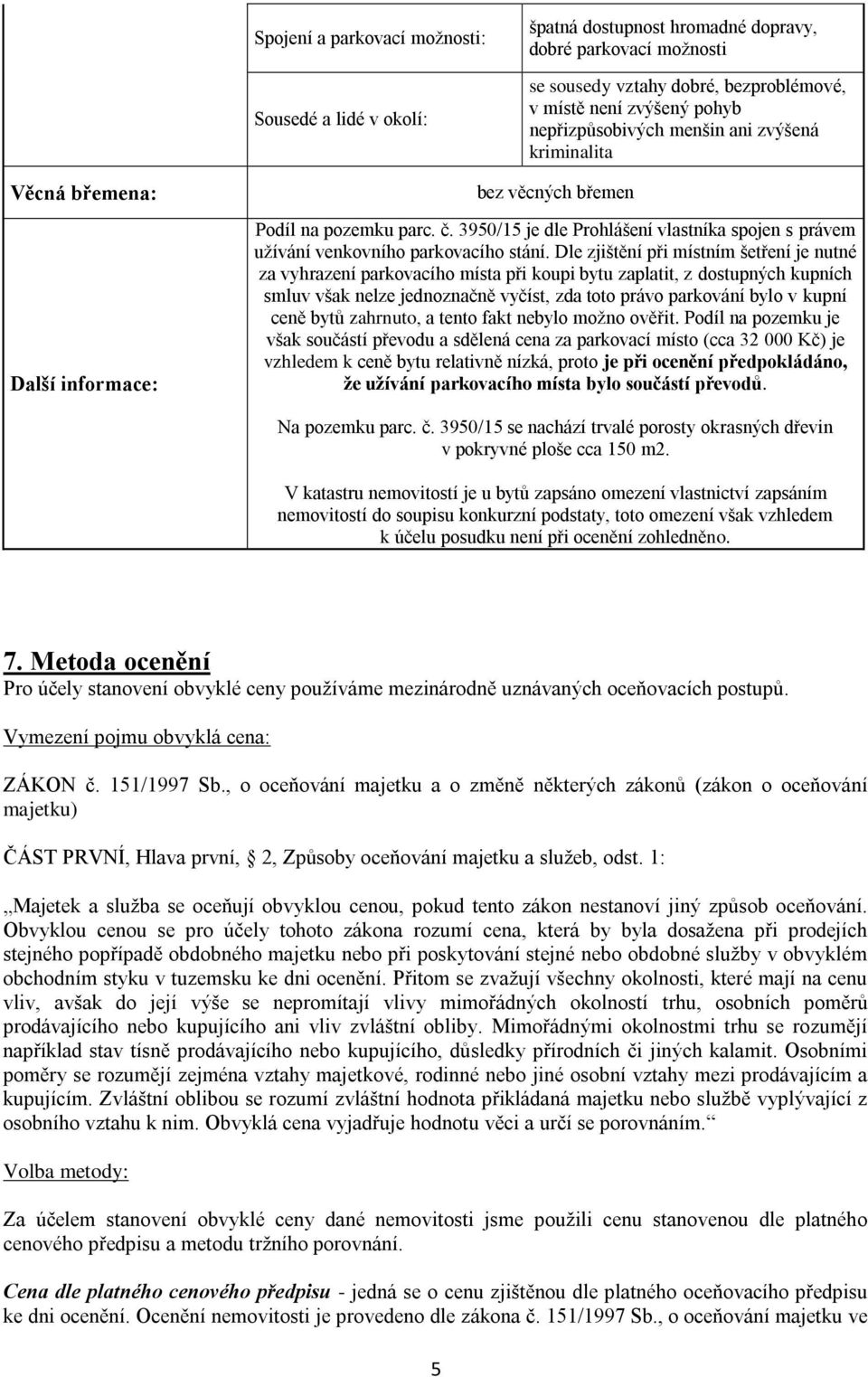 Dle zjištění při místním šetření je nutné za vyhrazení parkovacího místa při koupi bytu zaplatit, z dostupných kupních smluv však nelze jednoznačně vyčíst, zda toto právo parkování bylo v kupní ceně