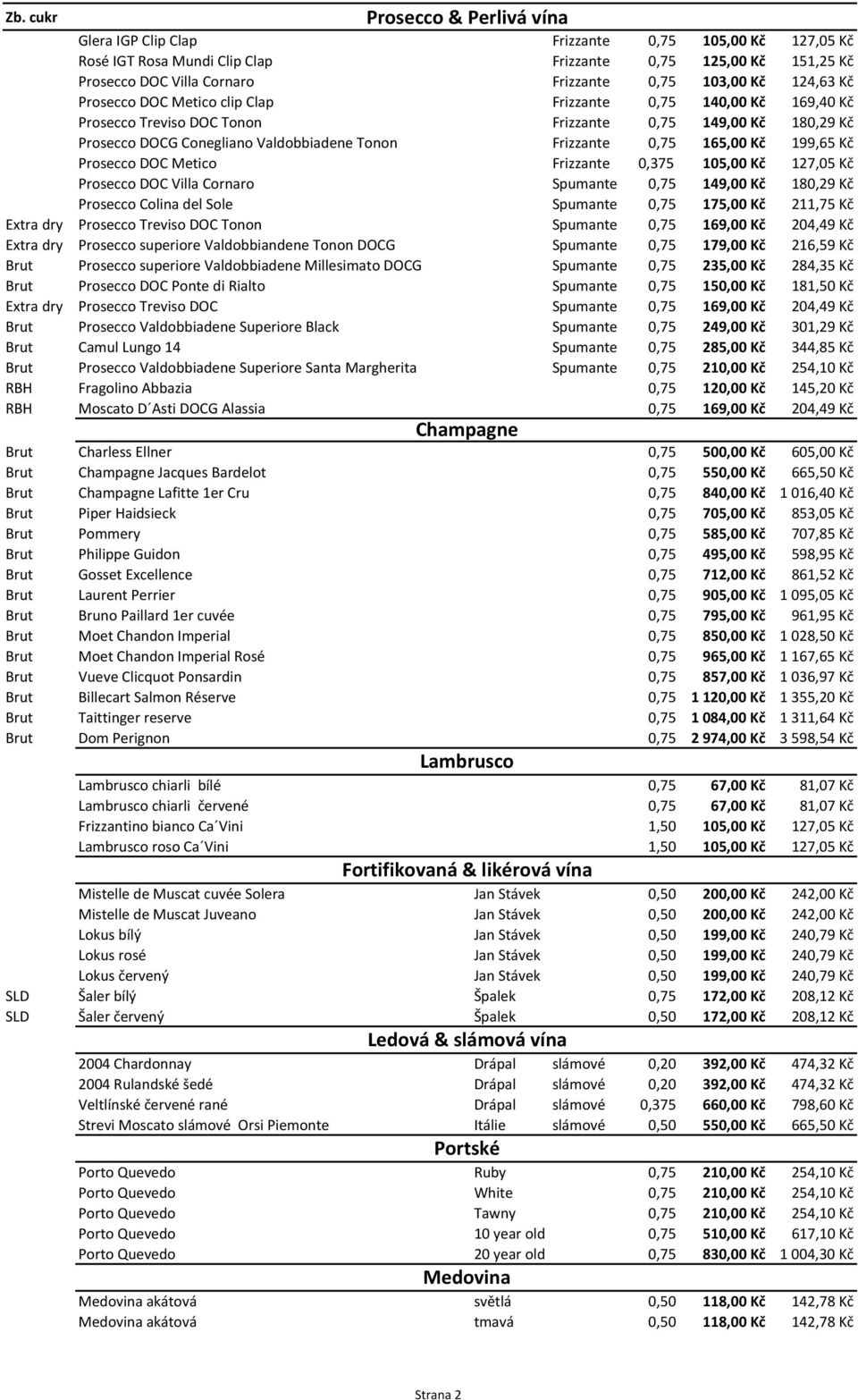 Frizzante 0,75 165,00 Kč 199,65 Kč Prosecco DOC Metico Frizzante 0,375 105,00 Kč 127,05 Kč Prosecco DOC Villa Cornaro Spumante 0,75 149,00 Kč 180,29 Kč Prosecco Colina del Sole Spumante 0,75 175,00