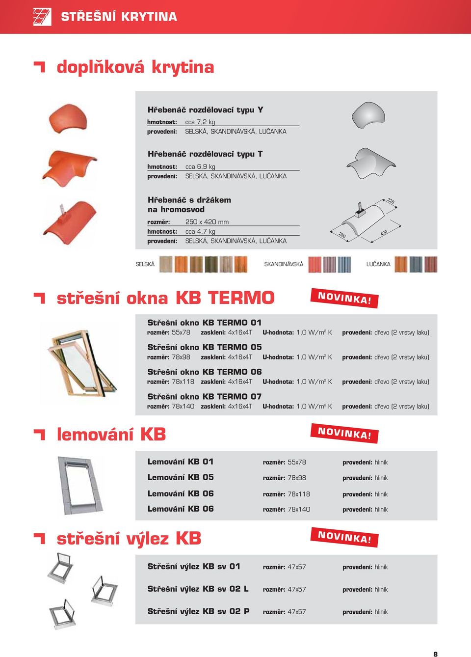 Střešní okno KB TERMO 01 rozměr: 55x78 zasklení: 4x16x4T U-hodnota: 1,0 W/m 2 K dřevo (2 vrstvy laku) Střešní okno KB TERMO 05 rozměr: 78x98 zasklení: 4x16x4T U-hodnota: 1,0 W/m 2 K dřevo (2 vrstvy