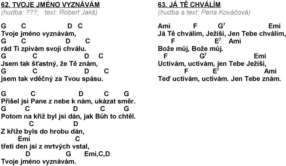 JÁ TĚ HVÁLÍM (hudba a text: Perla Kováčová) mi 7 mi Já Tě chválím, Ježíši, Jen Tebe chválím, 7 mi Bože můj, Bože můj.