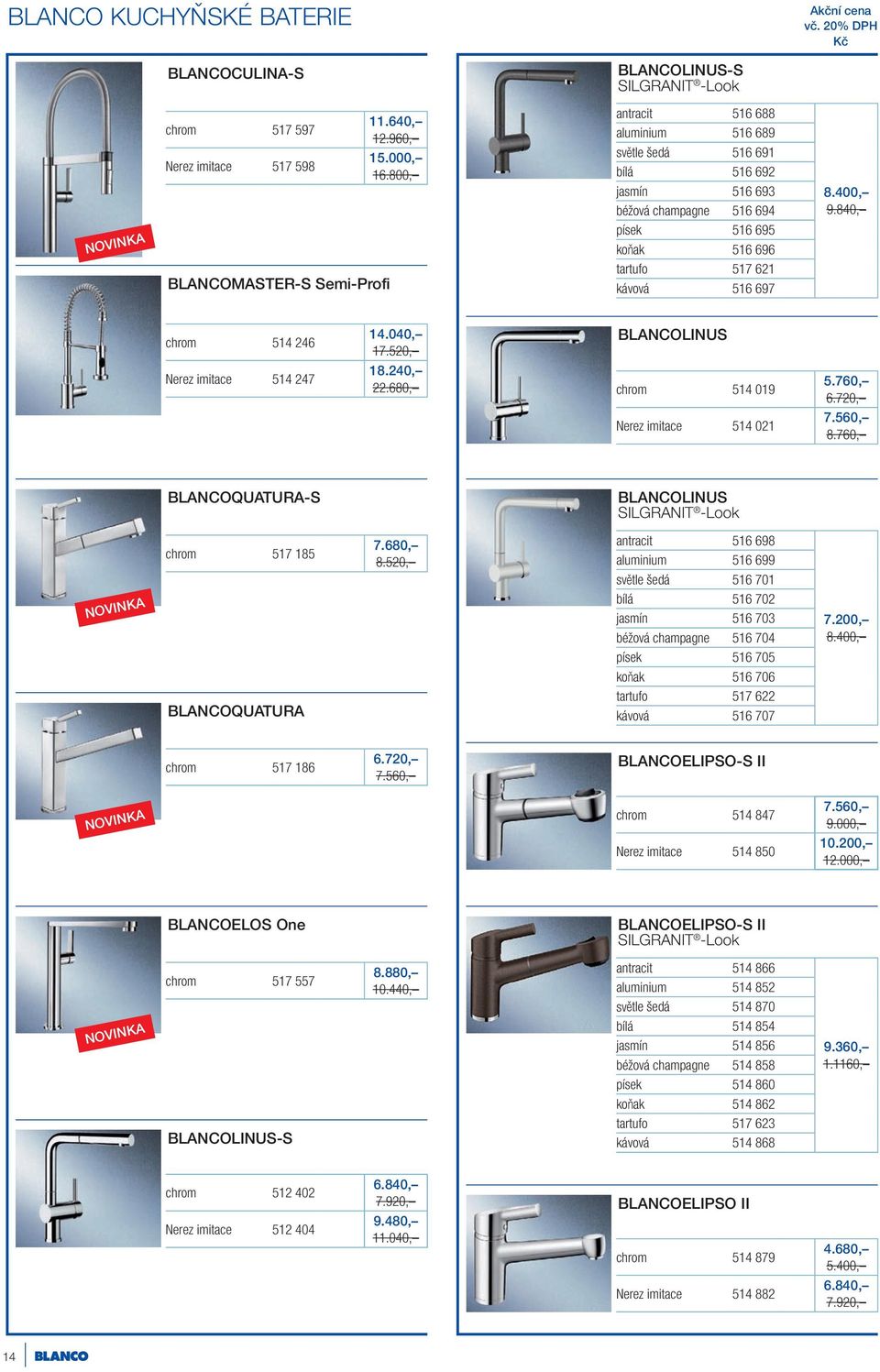 840, chrom 514 246 14.040, 17.520, BLANCOLINUS Nerez imitace 514 247 18.240, 22.680, chrom 514 019 5.760, 6.720, Nerez imitace 514 021 7.560, 8.
